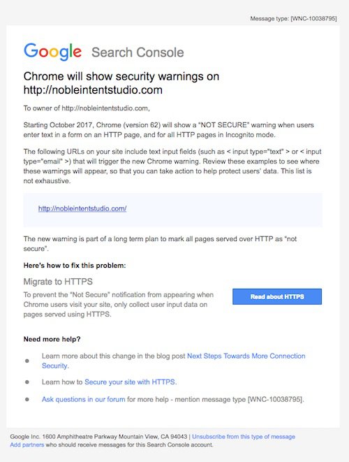 email from google imploring site owners to use https