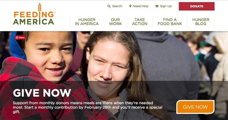 Feeding America website with full page hero image