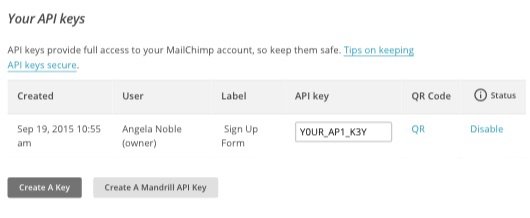 creating and api key in the mailchimp interface