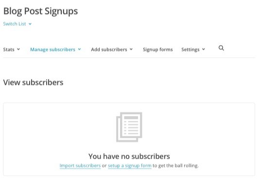 Creating a new list in the mailchimp interface