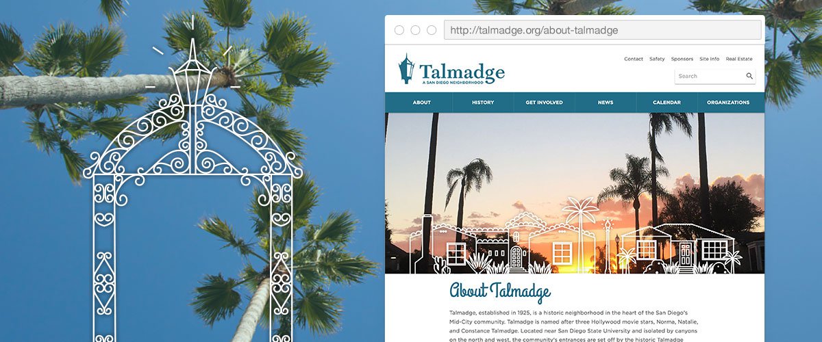 Brand identity and custom Wordpress website for the San Diego neighborhood of Talmadge.