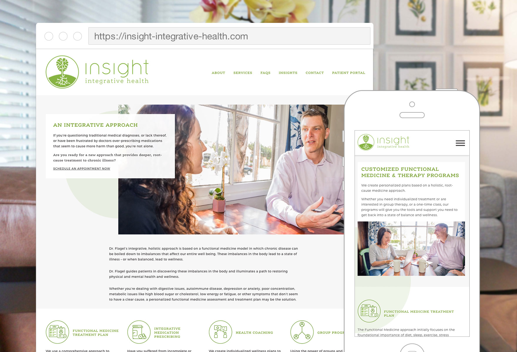 Insight Integrative Health website, mobile and desktop